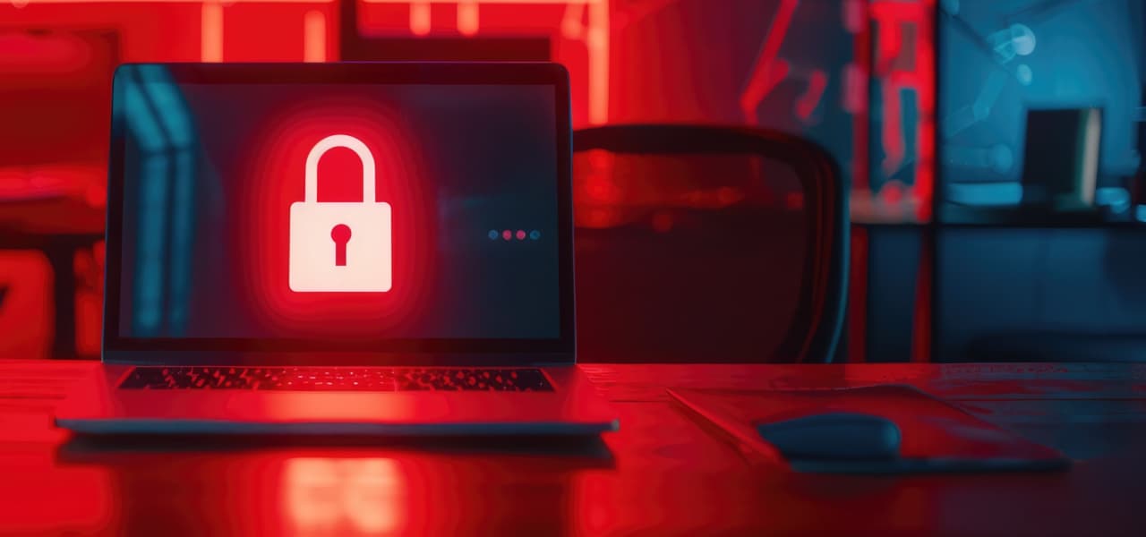 IT Sicherheit 1 A Header (jpg) | Motiv ©Gucks-stock.adobe.com | © stock.adobe.com, Oktober 2024 Laptop mit Schlosssymbol auf rotem Hintergrund | Motiv ©Gucks-stock.adobe.com | © stock.adobe.com, Oktober 2024